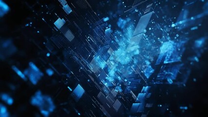 Poster - Abstract digital technology background with glowing blue geometrical shapes animation