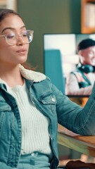 Poster - Live streaming, influencer and face of woman in home for chat, talk show and video subscription. Content creator, social media and portrait of person for online audience, tutorial and internet vlog