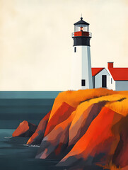 Poster - Minimalist Maritime Design Vibrant Geometric Lighthouse Composition Exploring Color, Form, and Spatial Dynamics in Contemporary Visual Storytelling