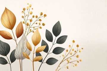 Poster - Golden and gray leaves creating an elegant floral background