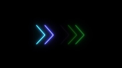 Wall Mural - Neon arrow icon animation. Neon glowing right direction arrow icon on black background.