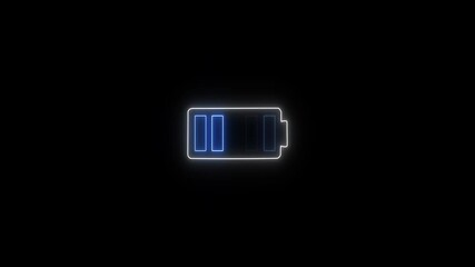Wall Mural - Glowing neon power icon animation on black background. battery charging icon.