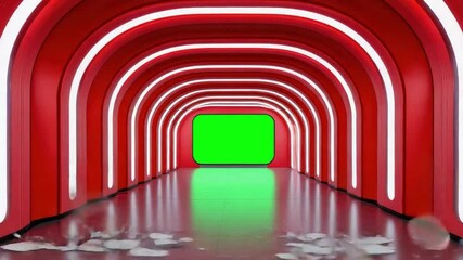 Poster - Modern Red Tunnel with Bright Neon Lights, Abstract Design, Minimalist Architecture Interior Space