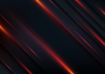 Wall Mural - abstract dark background with glowing red orange light streaks diagonal black stripes futuristic tec