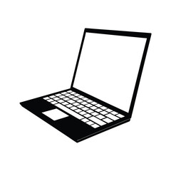 Poster - Portable silver black notebook computer with a blank screen isolated on a white background silhouette vector icon illustration