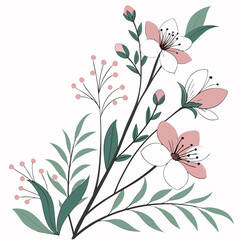 Poster - Elegant floral arrangement with soft pastel colors and delicate outlines on a transparent background for various design uses