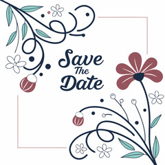 Poster - Elegant save the date design featuring floral elements and transparency suitable for invitations and greetings.