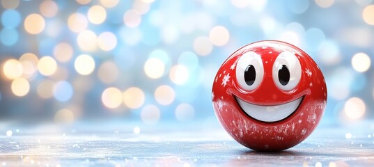 Wall Mural - delighted red emoji with large eyes spreading holiday cheer in a festive 3d animation design