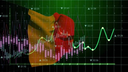 Poster - Upon start 3D surface undulating and candlestick bars sliding while trend line tracing market trend