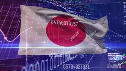 Poster - on digital grid starting Japanese flag rippling under streaming data showing market trends