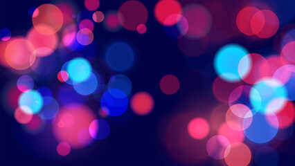 Poster - Vibrant bokeh lights. Abstract blurred background. Bright blur light effect. Blue and red colors. Vector illustration.	