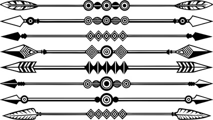 Poster - Set of vector arrows in an abstract design with ornamental tribal styles and geometric decoration in black and white