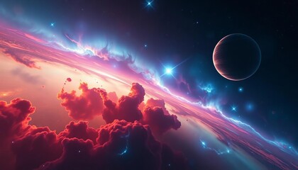 Wall Mural - Mesmerizing nebula, vibrant planets, distant stars Breathtaking cosmic vista, dark, cosmic dust
