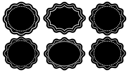 Poster - Collection of six elegant decorative black and white labels with wavy scalloped edges for design elements