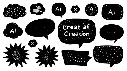 Poster - Hand drawn illustration featuring various speech bubbles with diverse shapes, text, and graphical elements against white background.