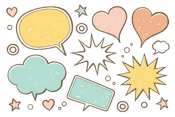 Poster - Hand drawn speech bubbles and decorative elements, a versatile transparent illustration on a white background, perfect for designs.