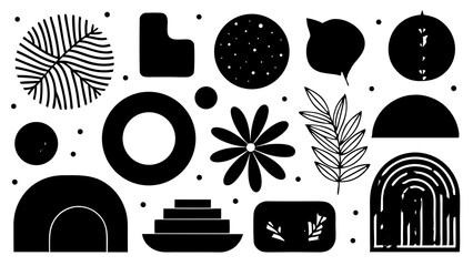 Poster - Abstract monochrome collection of various geometrical shapes and organic forms elements in modern minimalist style for creative design