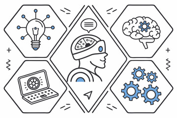 Poster - Concept illustration depicting artificial intelligence, technology, brain, and ideas in a minimalist style with a clean and modern appearance.