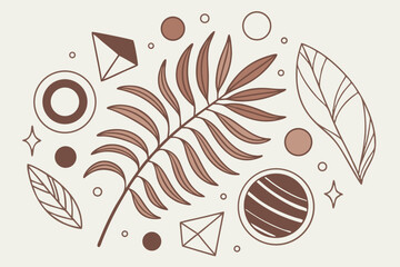 Poster - Elegant and abstract botanical illustration with geometric shapes in earthy tones featuring transparent design elements