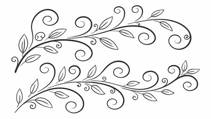 Poster - Elegant black and white floral design elements with twirls and leaves suitable for decorative use on various design projects