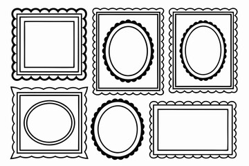 Poster - Elegant set of decorative picture frames in outlined black and white design ready for various creative projects