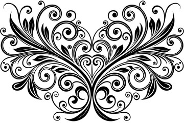 Poster - Elegant symmetrical floral design in black and white creating a sophisticated decorative element for diverse design projects