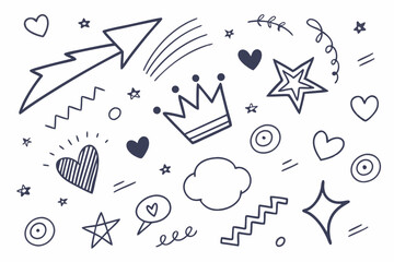 Poster - Hand drawn doodle design elements in a sketch style on a transparent background suitable for various projects.