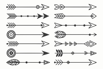 Poster - Set of hand drawn arrows in bohemian style with various decorative elements perfect for design and decor