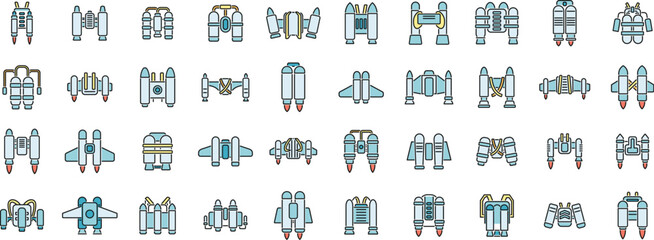 Poster - diverse set of jet packs showcasing innovative designs for individual propulsion, suitable for space