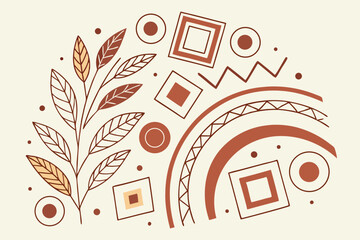Poster - Abstract design illustration featuring geometric shapes leaves and earthy tones for a modern and aesthetic appeal