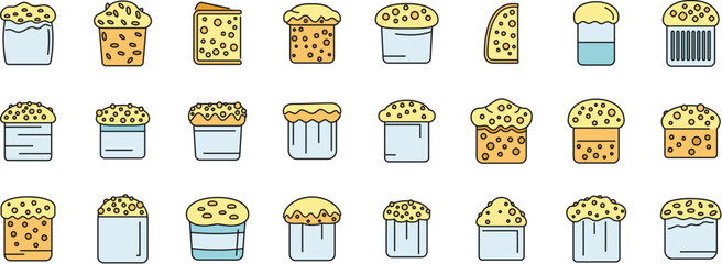 Poster - colorful icons representing various easter cakes, showcasing different shapes, toppings, and baking 