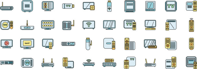 Poster - set of smart home devices and remote control icons in a colorful style