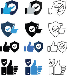 Poster - Various illustrations of thumbs up with check marks and shields representing security and approval