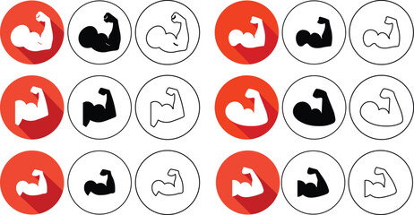 Poster - A collection of various strong arm muscle icons in different styles and color schemes