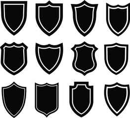 Poster - A collection of black and white shield icons with various shapes and vector design elements