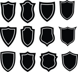 Poster - Set of stylized black and white shield vectors for design elements and symbolic concepts
