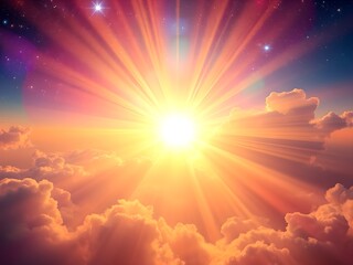vibrant cosmic light beams and golden celestial glow