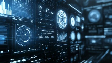 Fototapete - Abstract Futuristic Interface with Data Visualization and Complex Information Flow