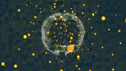Poster - Golden points emerging sparking wireframe brain forming with glowing dots showing neural connection