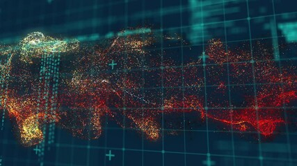 Aufkleber - Opening teal grid, data cloud appearing left and moving right, cascading code visualizing data flow