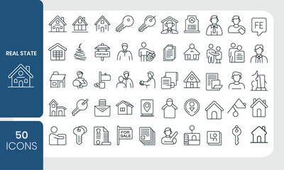 Poster - Set of fifty simple and stylish real estate icons for business and marketing use