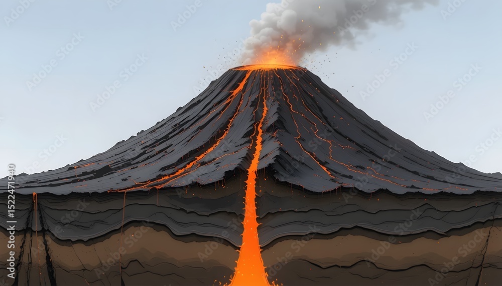  Foto zu Volcano cross-section diagram with lava flows Stock Photo 