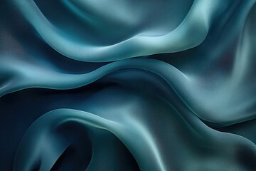 Poster - Elegant teal silk fabric with soft, flowing drapes and subtle texture.