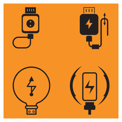Poster - Electric devices and charging icons representing power and energy solutions on orange background