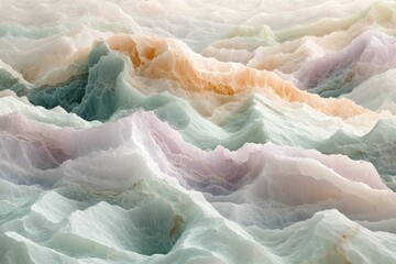 Aufkleber - Abstract landscape of pastel-colored, textured mountains resembling a mineral or stone formation.