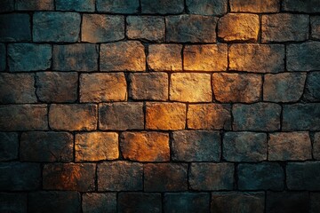 Poster - A rustic stone wall, illuminated by warm light, creating a textured and atmospheric scene.