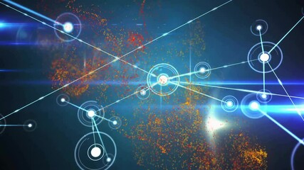 Poster - Central glowing node initiating white lines toward nodes while network expanding forming web