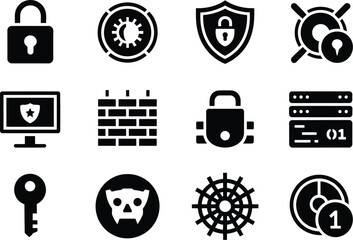 Fototapete - Security cyber data protection icons set vector illustration for website and graphic design needs editable stock vector illustration
