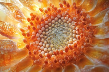 Aufkleber - Close-up of a vibrant orange flower, showcasing intricate details and textures in its core and petals.