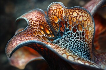Aufkleber - Intricate, bioluminescent flower with a complex, porous structure, glowing with vibrant colors.
